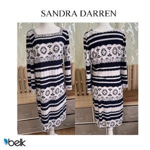 Sandra Darren Size 8 Women’s Square Neck Embossed Dress - 3/4 to Long Sleeve